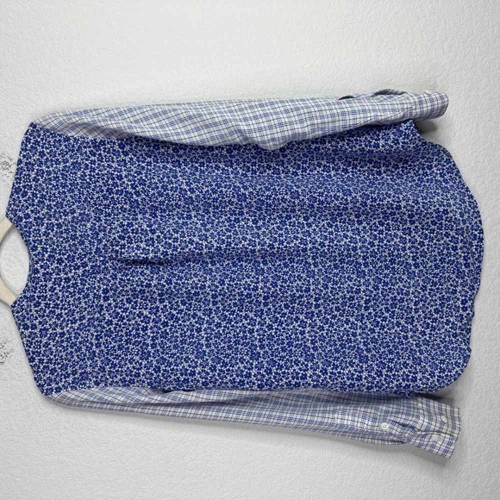 Equipment Shirt Women Small Silk Blue Floral Check Button Career Coquette Blouse - Picture 2 of 10